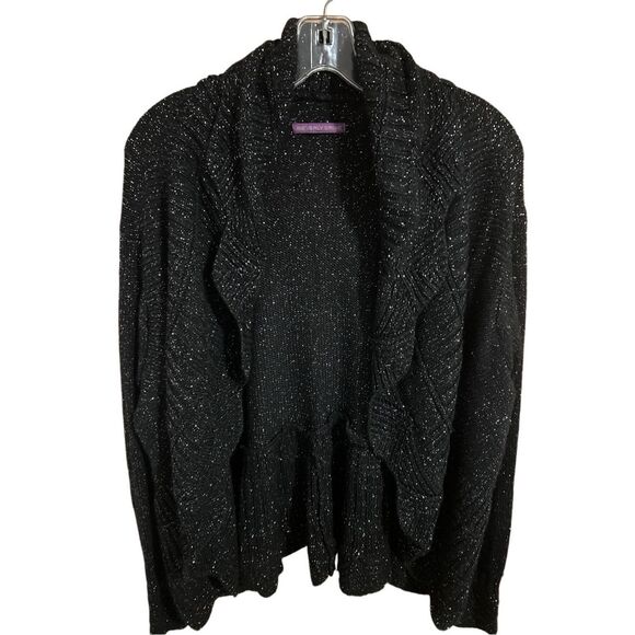 Beverly Drive Women’s Size L Open Cardigan Sweater Ruffled Scalloped Bling - Picture 1 of 12